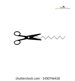 Scissors with cut lines. Vector illustration.