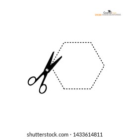 Scissors with cut lines. Vector illustration.