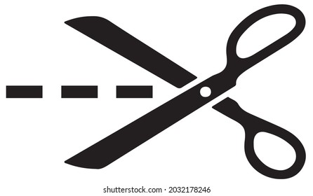 Scissors with cut lines. Vector illustration.
