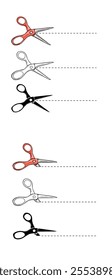 Scissors with cut lines Vector illustration