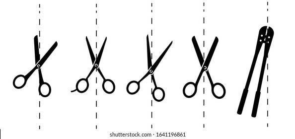 Scissors with cut lines. Vector illustration.Paper cut icon with dotted line. Vector scissors with cut lines. Vector set of cutting scissors. vector,eps10