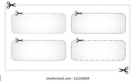 Scissors Cut Marks, Different Dotted Lines, Coupon Border