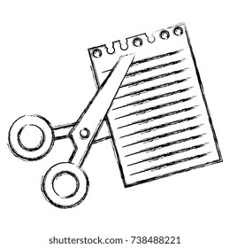 scissors cut with notebook sheet