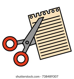 scissors cut with notebook sheet