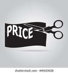 Scissors cut off price label icon, vector illustration
