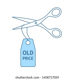 Scissors Cut Old Price Tag Icon. Thin Line With Blue Fill Design. Vector Illustration.