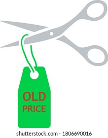 Tijeras Cortan Icono De Etiqueta De Precio Antiguo. Diseño de color plano. Ilustración vectorial.