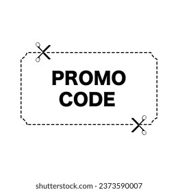 Scissors cut out coupon with promo code. Shopper voucher for business discount and retail for price and marketing vector offers