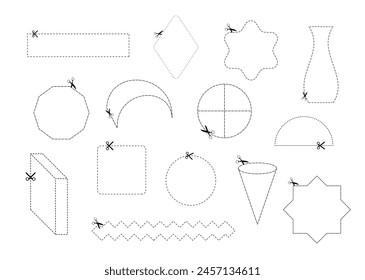 Scissors cut paper along the dotted line in a geometric shape