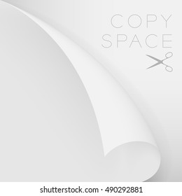 Scissors cut paper background grey color, flat design illustration, with copy space