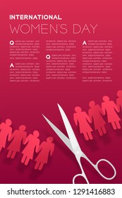 Scissors cut Paper chain women shape, International Women's Day concept layout poster template design illustration isolated on pink gradients background with copy space