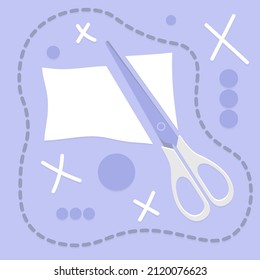 Scissors. Cut paper. Completed note. Vector illustration