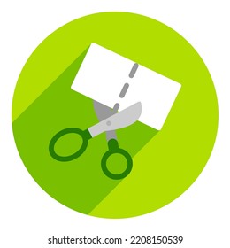 scissors cut paper. green flat icon with shadow, logo scissors cut paper. web browser icon. logo for avatars.