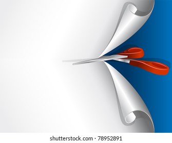 Scissors cut a paper, illustration