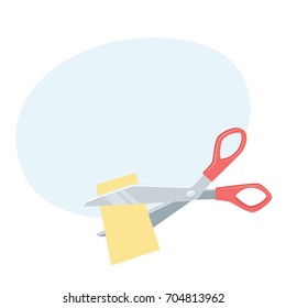 Scissors cut paper. Process. Office work tool cartoon vector. Working in office, education, business concept.
