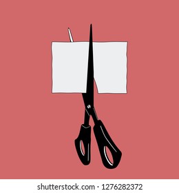 Scissors cut paper. Vector illustration