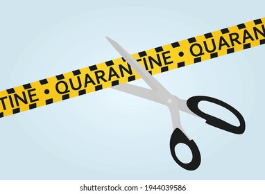 Scissors cut quarantine tape. vector