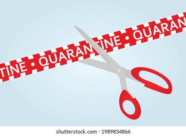 Scissors cut quarantine tape. vector