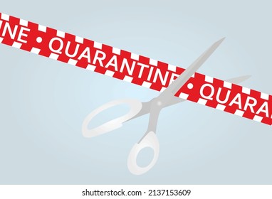 Scissors cut quarantine tape. vector