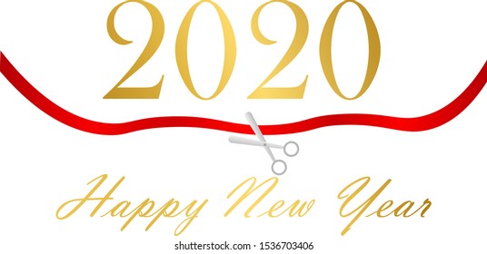 Scissors cut the red ribbon. 2020 happy new year