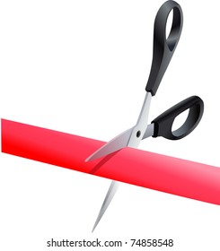 scissors cut a red ribbon
