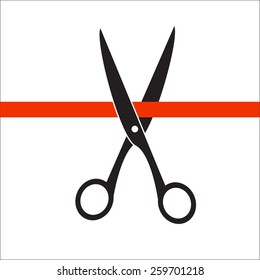 Scissors Cut The Red Ribbon  Black Icon