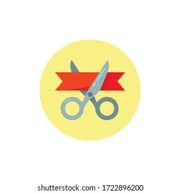 Scissors cut the red ribbon. grand opening colorful flat icon with long shadow. grand opening flat icon