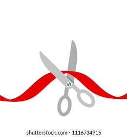 Scissors cut the red ribbon. Isolated. Flat design style. Stock vector illustration