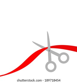 Scissors cut the red ribbon. Isolated. Flat design style. Vector illustration.