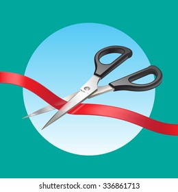 Scissors Cut Red Ribbon. The Symbol of the Grand Opening Event. Vector illustration