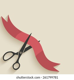 Scissors cut red ribbon - vector illustration. eps 10