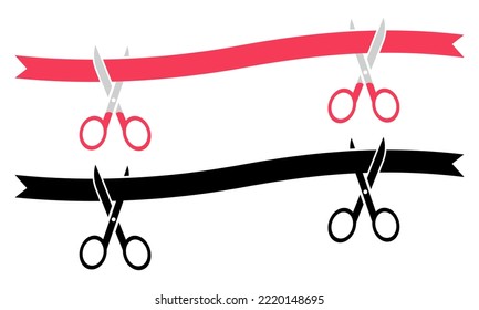 Scissors Cut The Red Tape Or Ribbon Vector Icon. Opening Ceremony Or Important Event. Beginning Celebration.