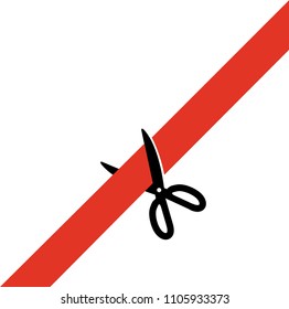 Scissors cut the red tape. Simply, schematically flat Transparent isolated. Opening Event. Vector illustration flat stock