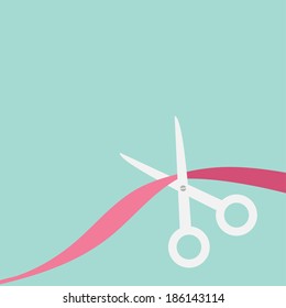 Scissors cut the ribbon. Flat design style. Vector illustration.