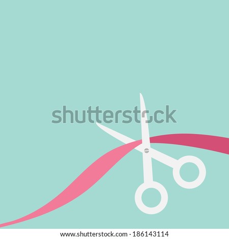 Scissors cut the ribbon. Flat design style. Vector illustration.