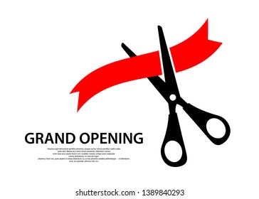 Scissors cut the ribbon. Grant opening icon. Vector illustration