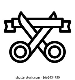 Scissors cut ribbon icon. Outline scissors cut ribbon vector icon for web design isolated on white background