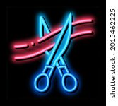 scissors cut ribbon neon light sign vector. Glowing bright icon scissors cut ribbon sign. transparent symbol illustration