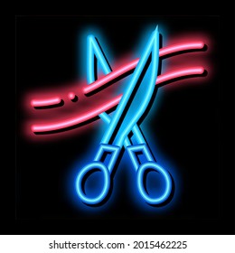 scissors cut ribbon neon light sign vector. Glowing bright icon scissors cut ribbon sign. transparent symbol illustration