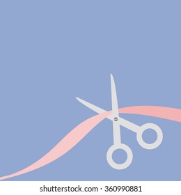 Scissors cut ribbon on the right. Flat design style. Rose quartz serenity color. Vector illustration