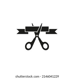Scissors cut the ribbon. Simple flat vector illustration on a white background.