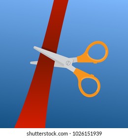 Scissors cut the ribbon vector flat design.