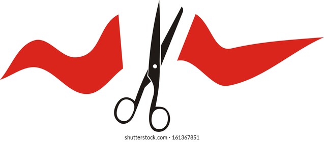 Scissors cut the ribbon vector illustration