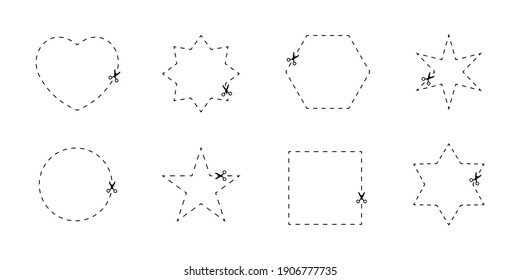 Las tijeras cortan chales de diferentes formas sobre fondo blanco. Ilustración del vector