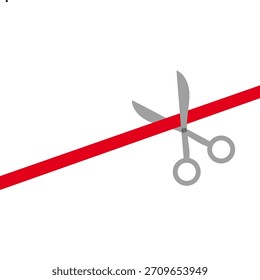Scissors cut straight red ribbon on the right grand opening celebration sign symbol