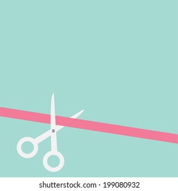 Scissors cut straight ribbon on the left. Flat design style. Vector illustration