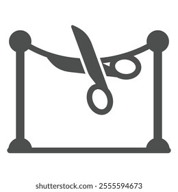 Scissors cut tape barrier solid icon, exhibition opening concept. Vector graphics. Cutout ribbon tape sign on white background, glyph style icon for mobile or web design