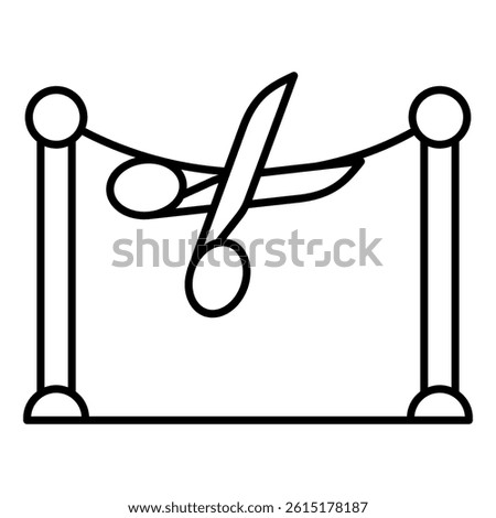 Scissors cut tape barrier thin line icon, exhibition opening concept. Vector graphics. Cutout ribbon tape sign on white background, linear style for mobile or design