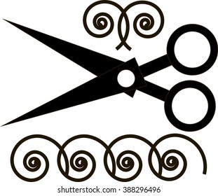 Scissors cut their hair. Logo, brand. Vector illustration.