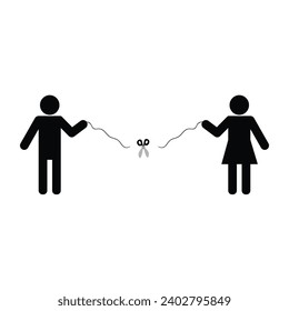 Scissors cut the thread connecting a couple